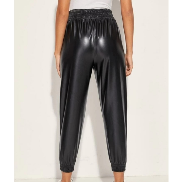 🖤 Drawstring Waist Leather Pants - Picture 3 of 4